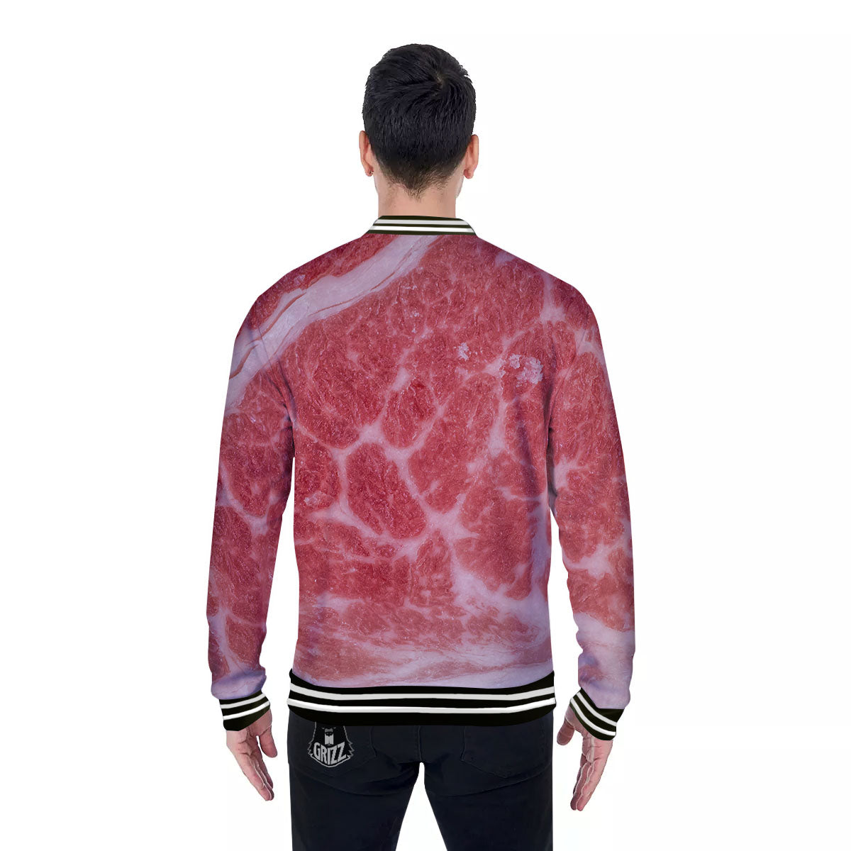 Meat Wagyu Beef Print Baseball Jacket-grizzshop