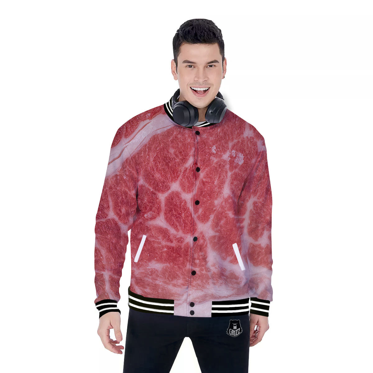 Meat Wagyu Beef Print Baseball Jacket-grizzshop