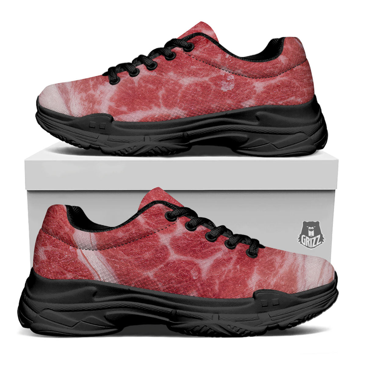 Meat Wagyu Beef Print Black Chunky Shoes-grizzshop