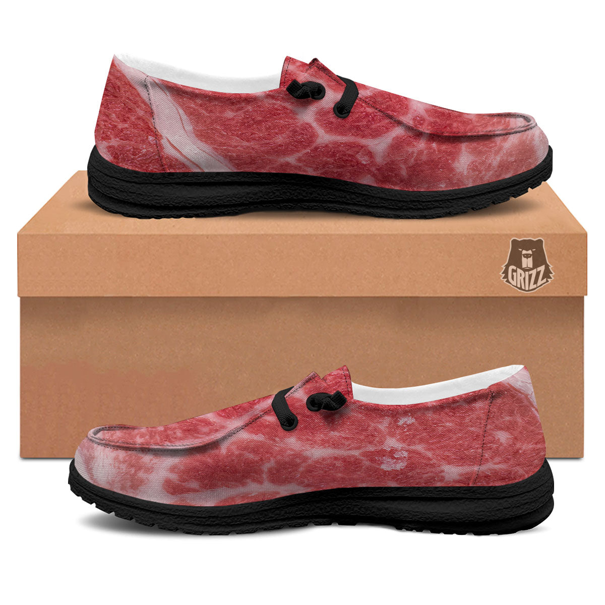 Meat Wagyu Beef Print Black Loafers-grizzshop