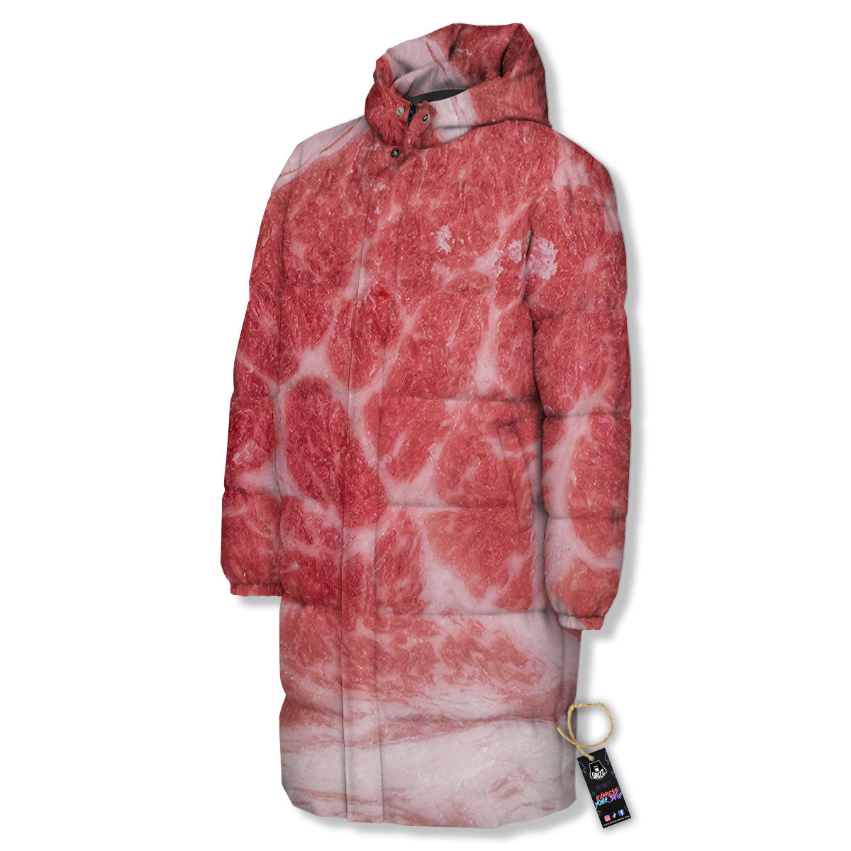 Meat Wagyu Beef Print Long Down Jacket-grizzshop