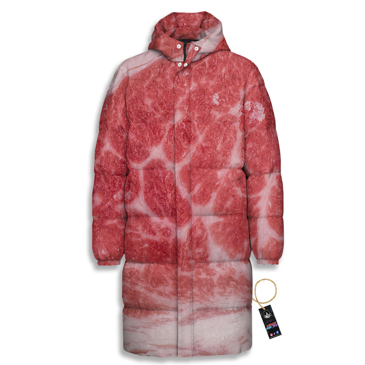 Meat Wagyu Beef Print Long Down Jacket-grizzshop