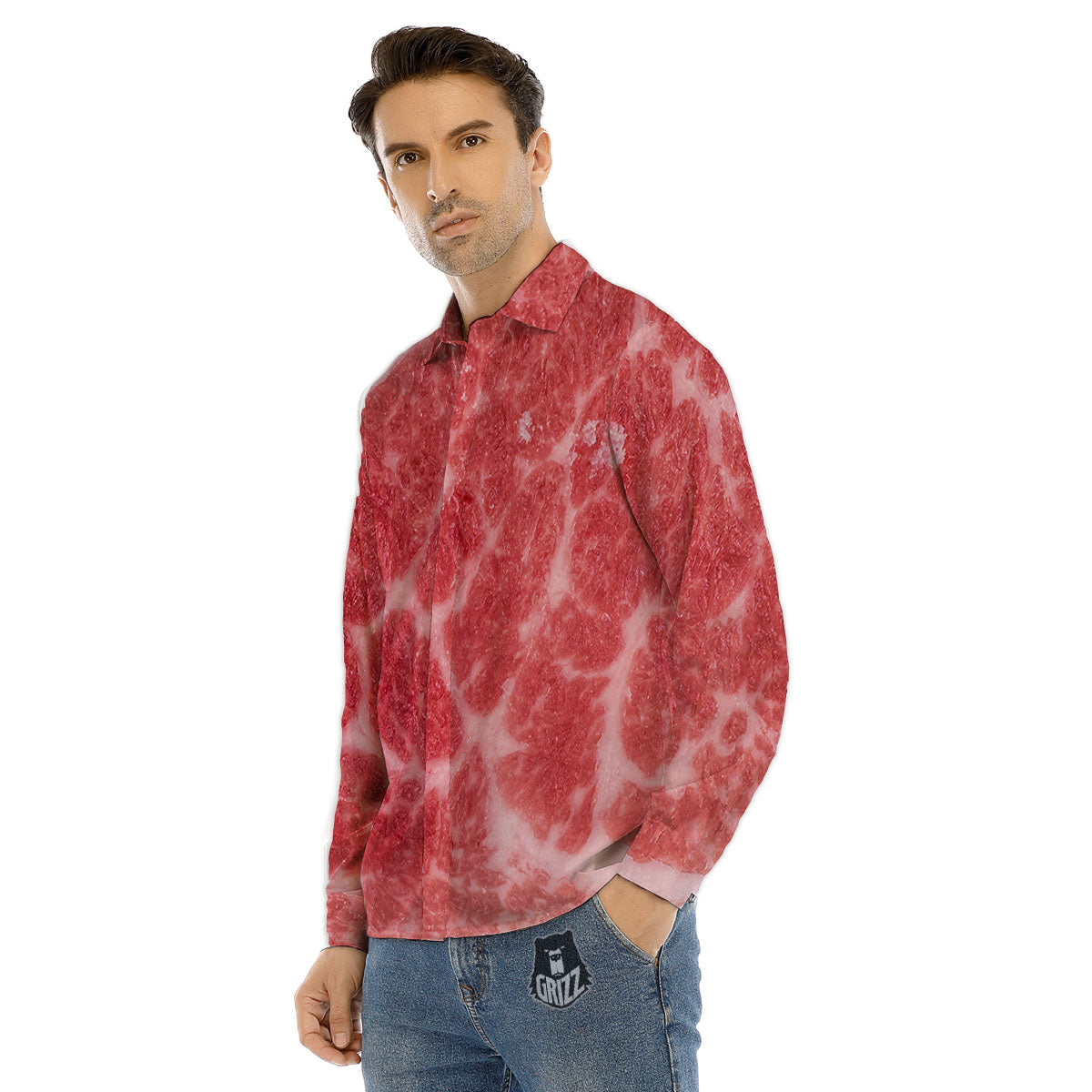 Meat Wagyu Beef Print Men's Dress Shirts-grizzshop