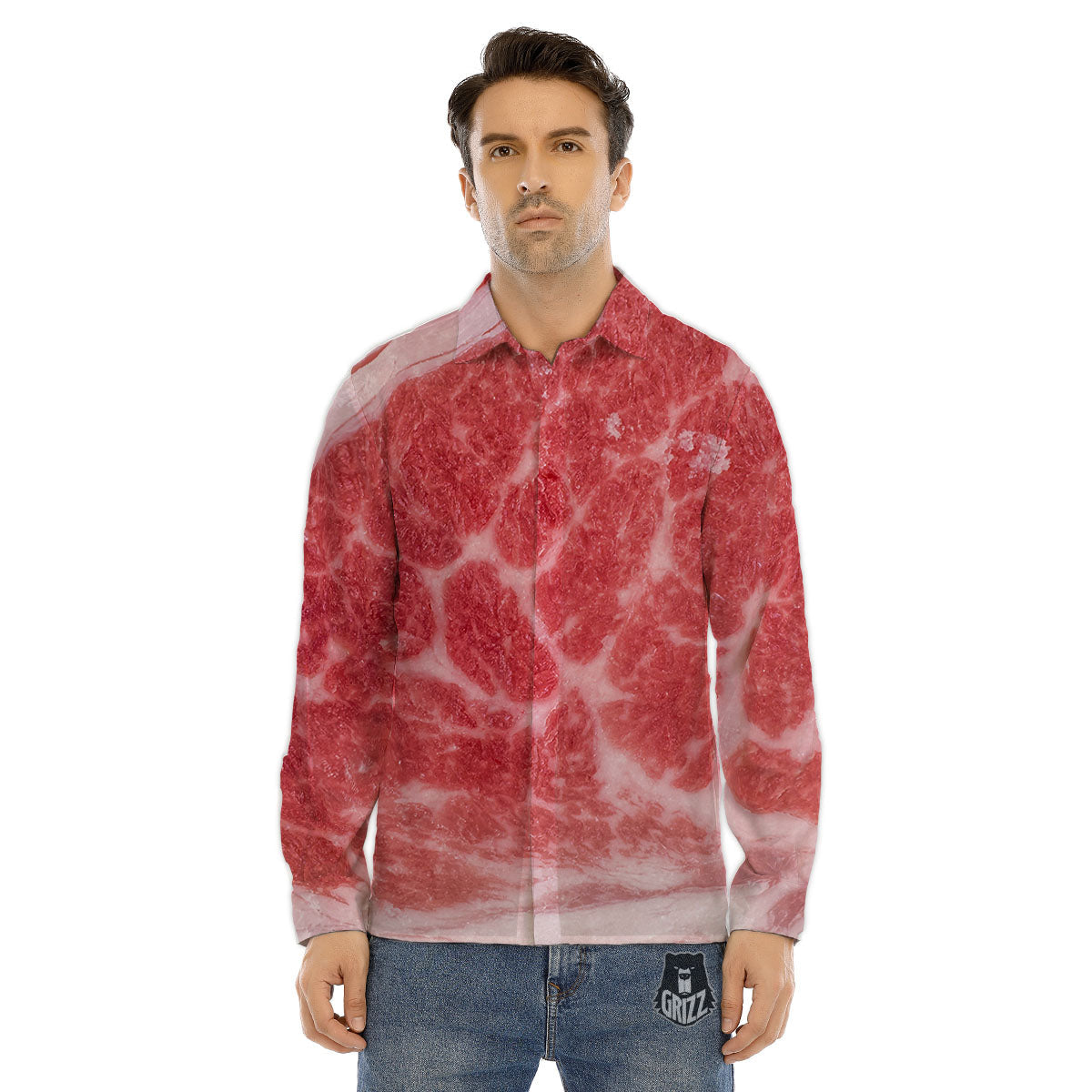 Meat Wagyu Beef Print Men's Dress Shirts-grizzshop