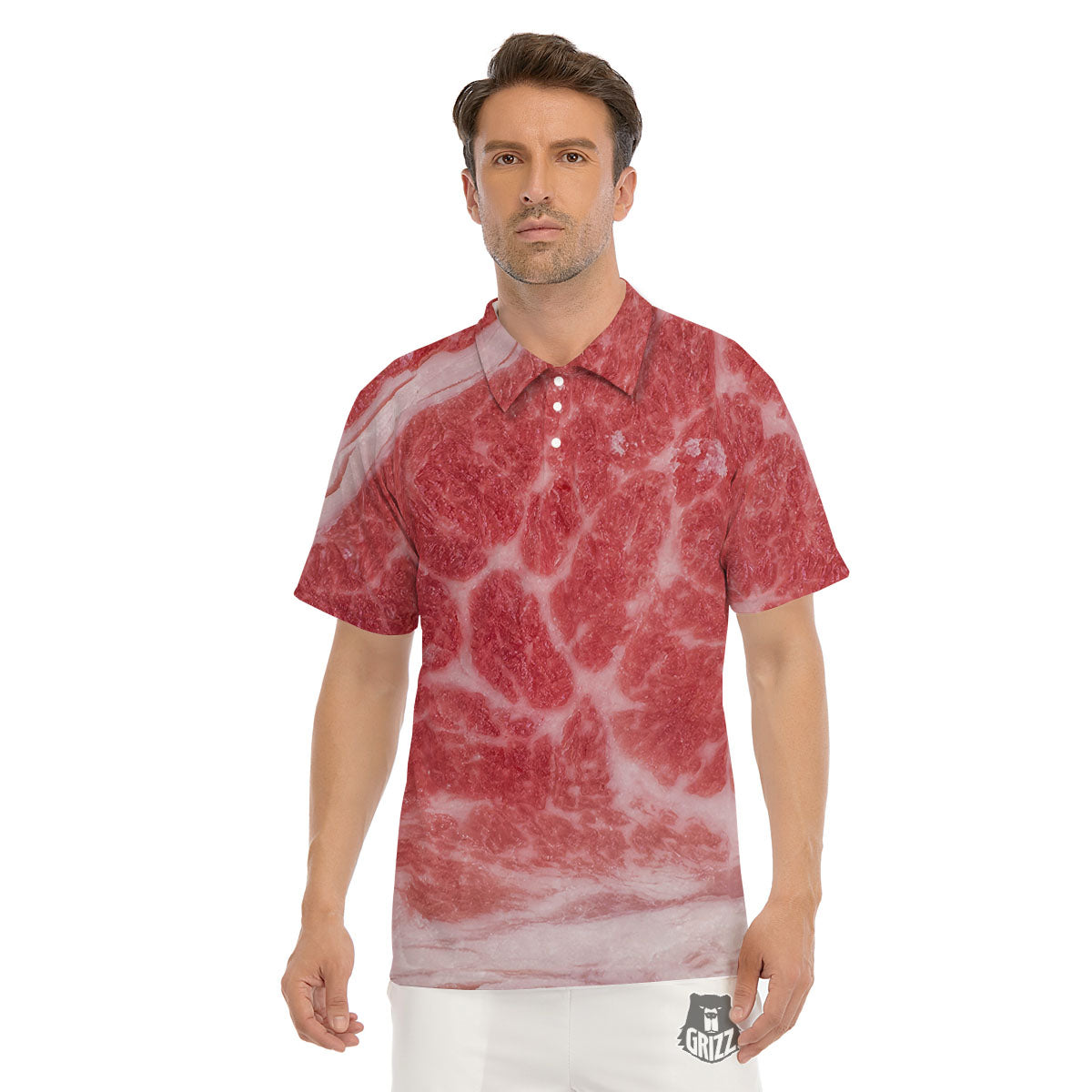 Meat Wagyu Beef Print Men's Golf Shirts-grizzshop