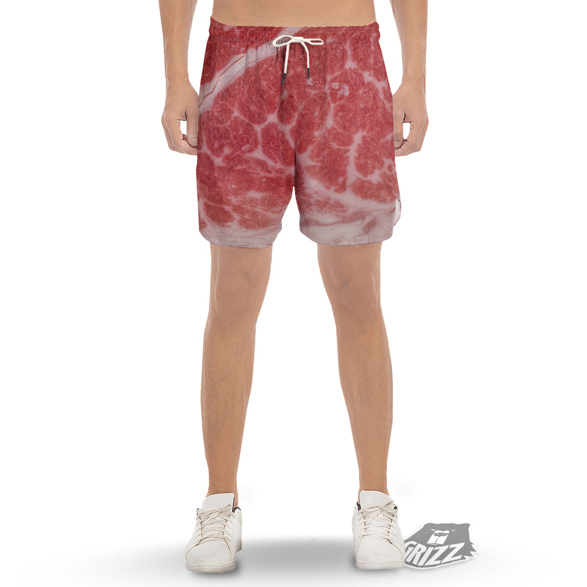 Meat Wagyu Beef Print Men's Gym Shorts-grizzshop