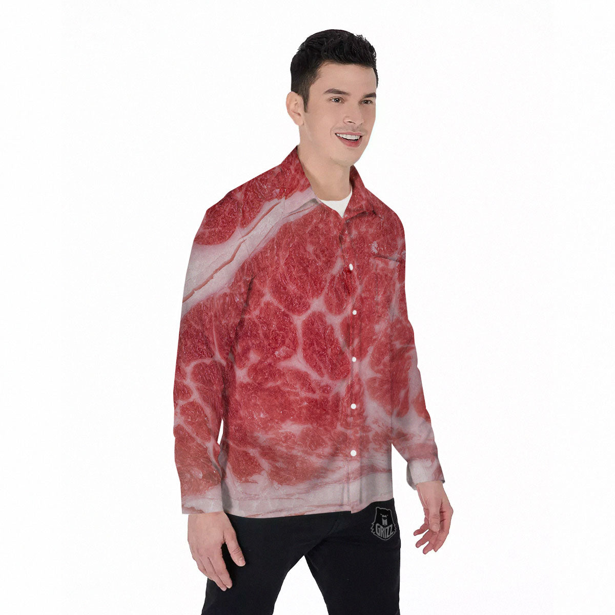 Meat Wagyu Beef Print Men's Long Sleeve Shirts-grizzshop