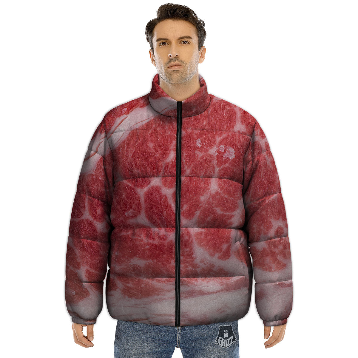 Meat Wagyu Beef Print Puffer Jacket-grizzshop
