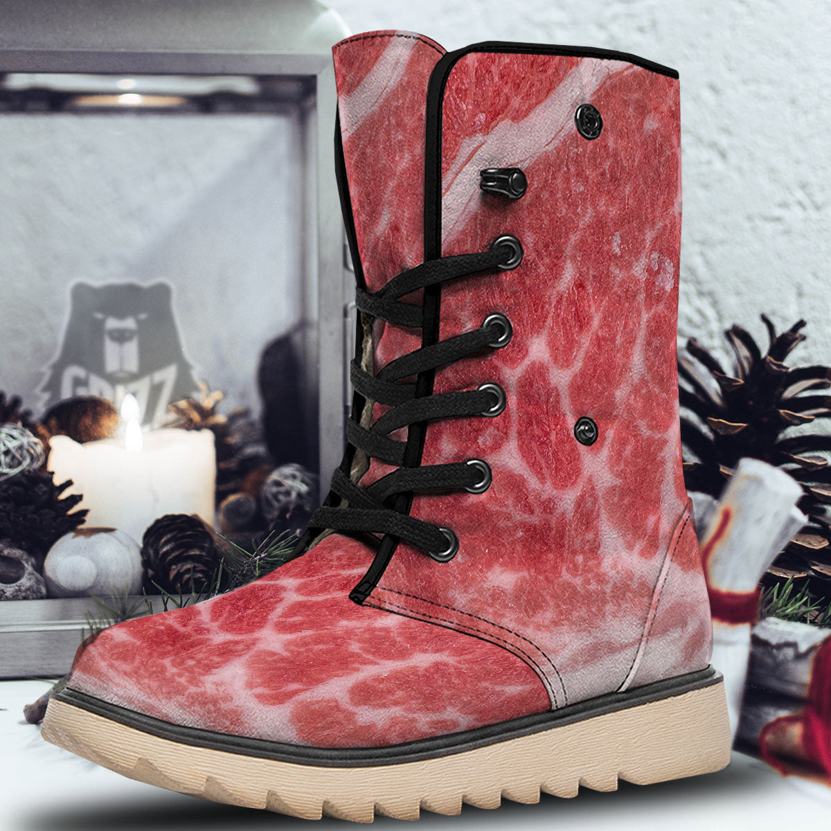 Meat Wagyu Beef Print Snow Boots-grizzshop