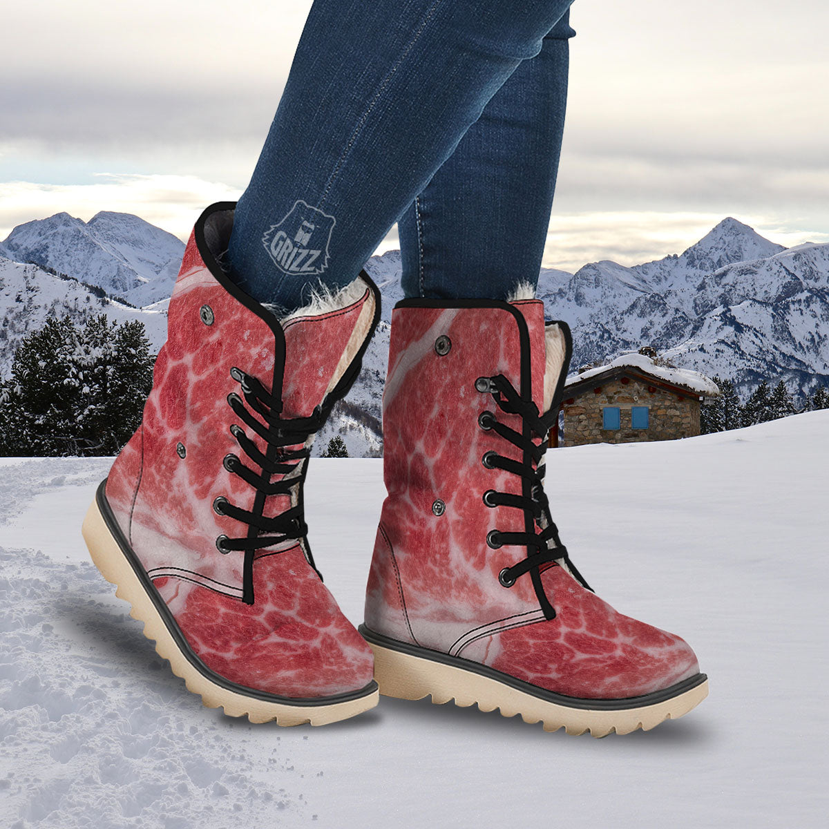 Meat Wagyu Beef Print Snow Boots-grizzshop