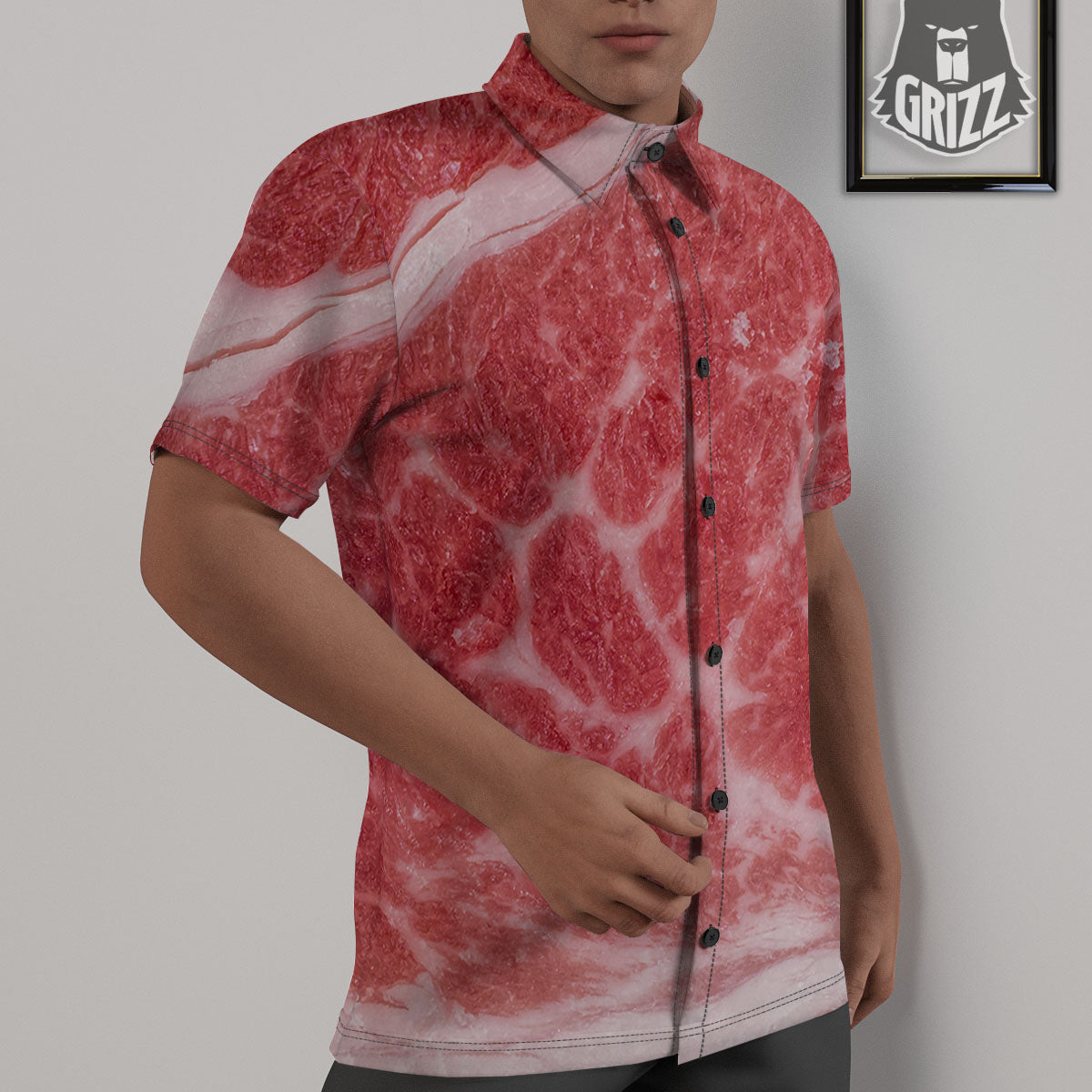 Meat Wagyu Beef Print Untucked Shirts-grizzshop