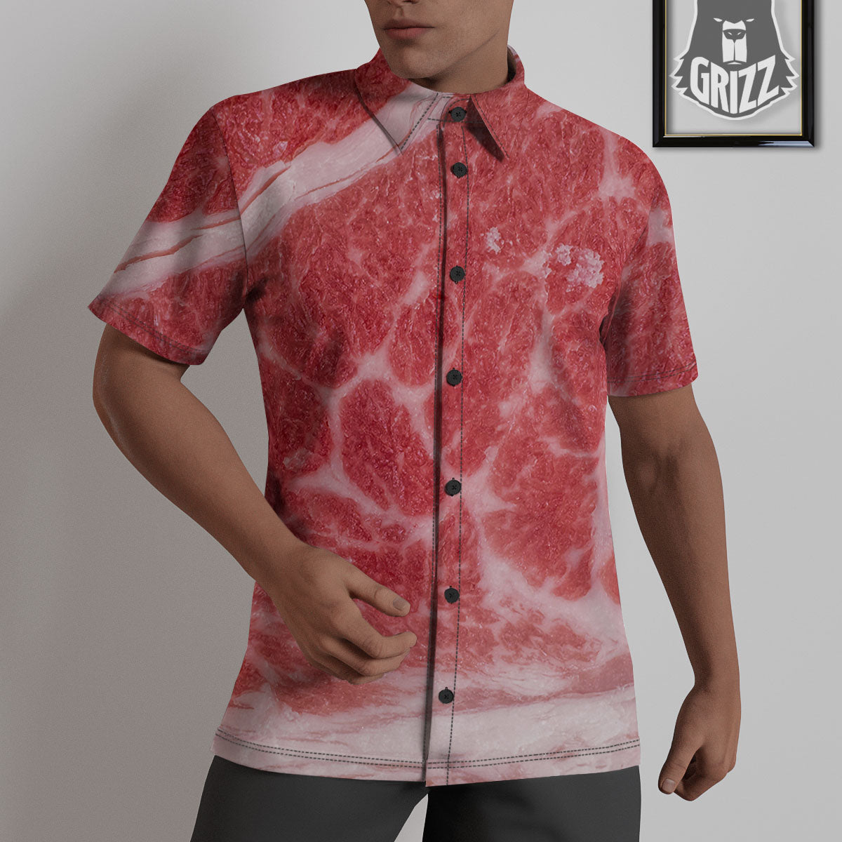 Meat Wagyu Beef Print Untucked Shirts-grizzshop