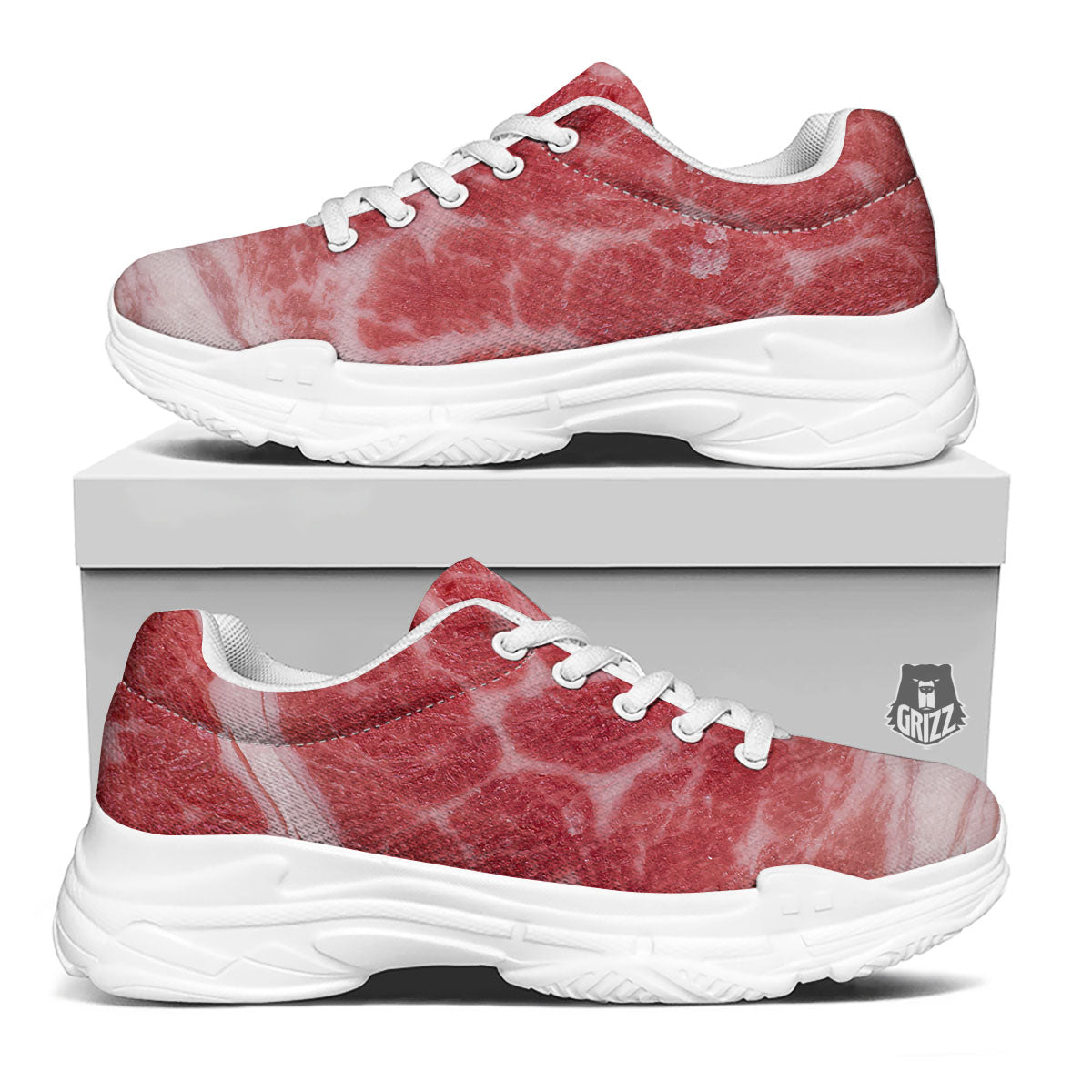Meat Wagyu Beef Print White Chunky Shoes-grizzshop