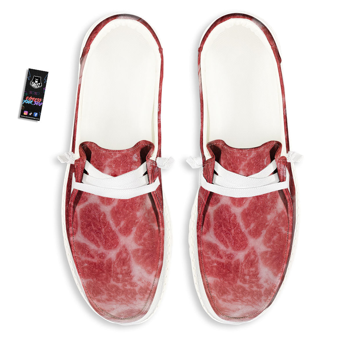 Meat Wagyu Beef Print White Loafers-grizzshop