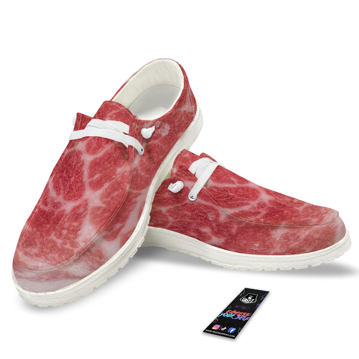 Meat Wagyu Beef Print White Loafers-grizzshop