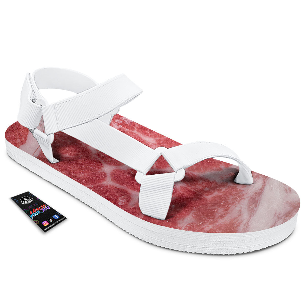 Meat Wagyu Beef Print White Open Toe Sandals-grizzshop