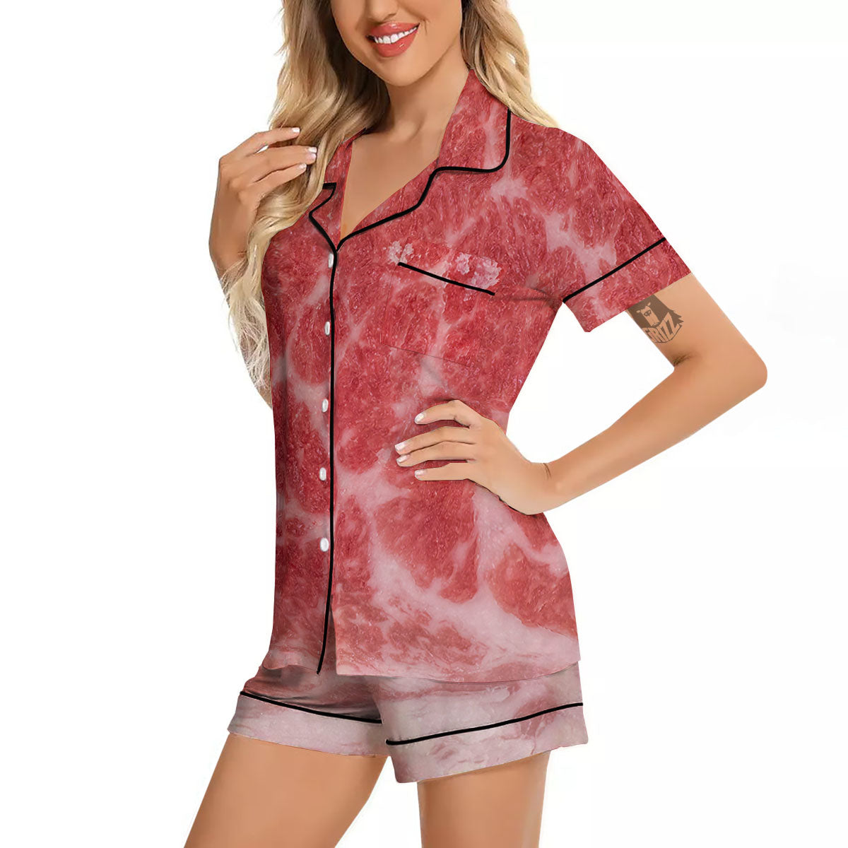 Meat Wagyu Beef Print Women Silk Pajamas-grizzshop
