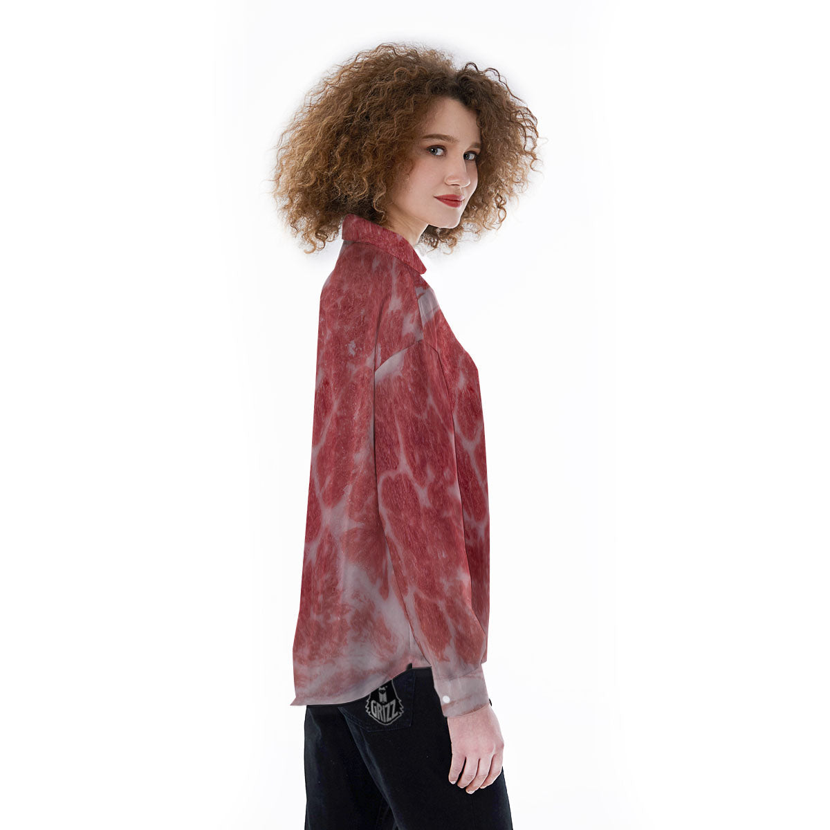 Meat Wagyu Beef Print Women's Long Sleeve Shirts-grizzshop