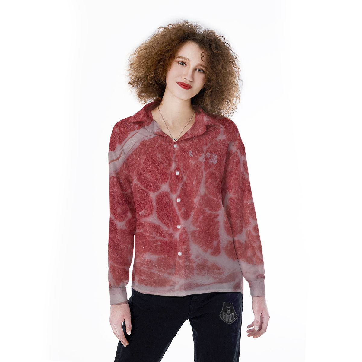 Meat Wagyu Beef Print Women's Long Sleeve Shirts-grizzshop