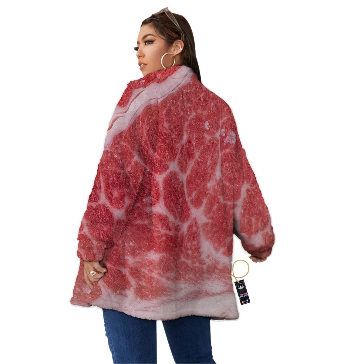 Meat Wagyu Beef Print Women's Sherpa Jacket-grizzshop
