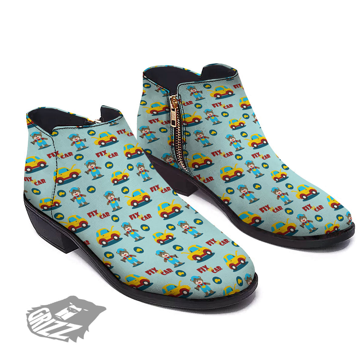 Mechanic Cartoon Print Pattern Ankle Boots-grizzshop