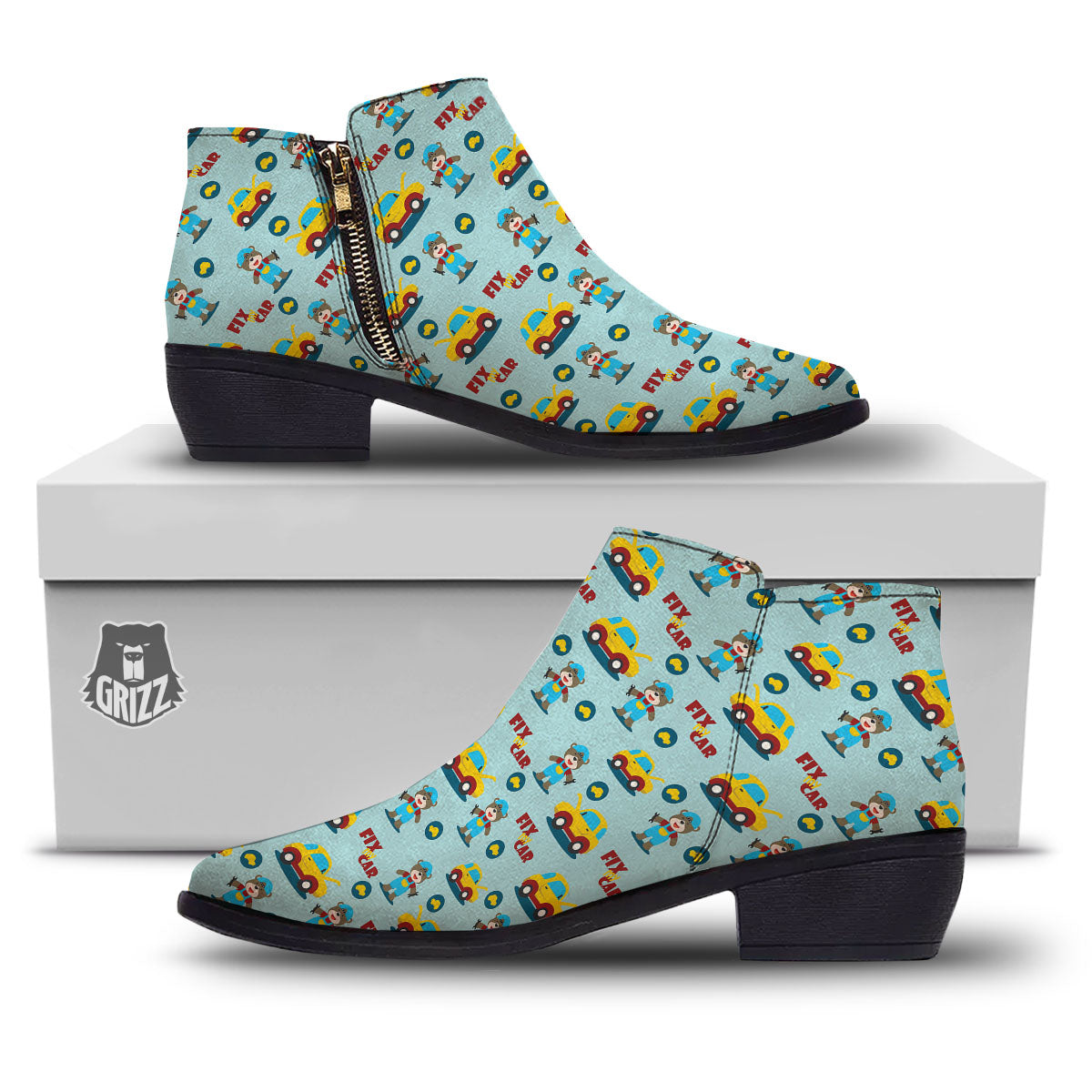 Mechanic Cartoon Print Pattern Ankle Boots-grizzshop