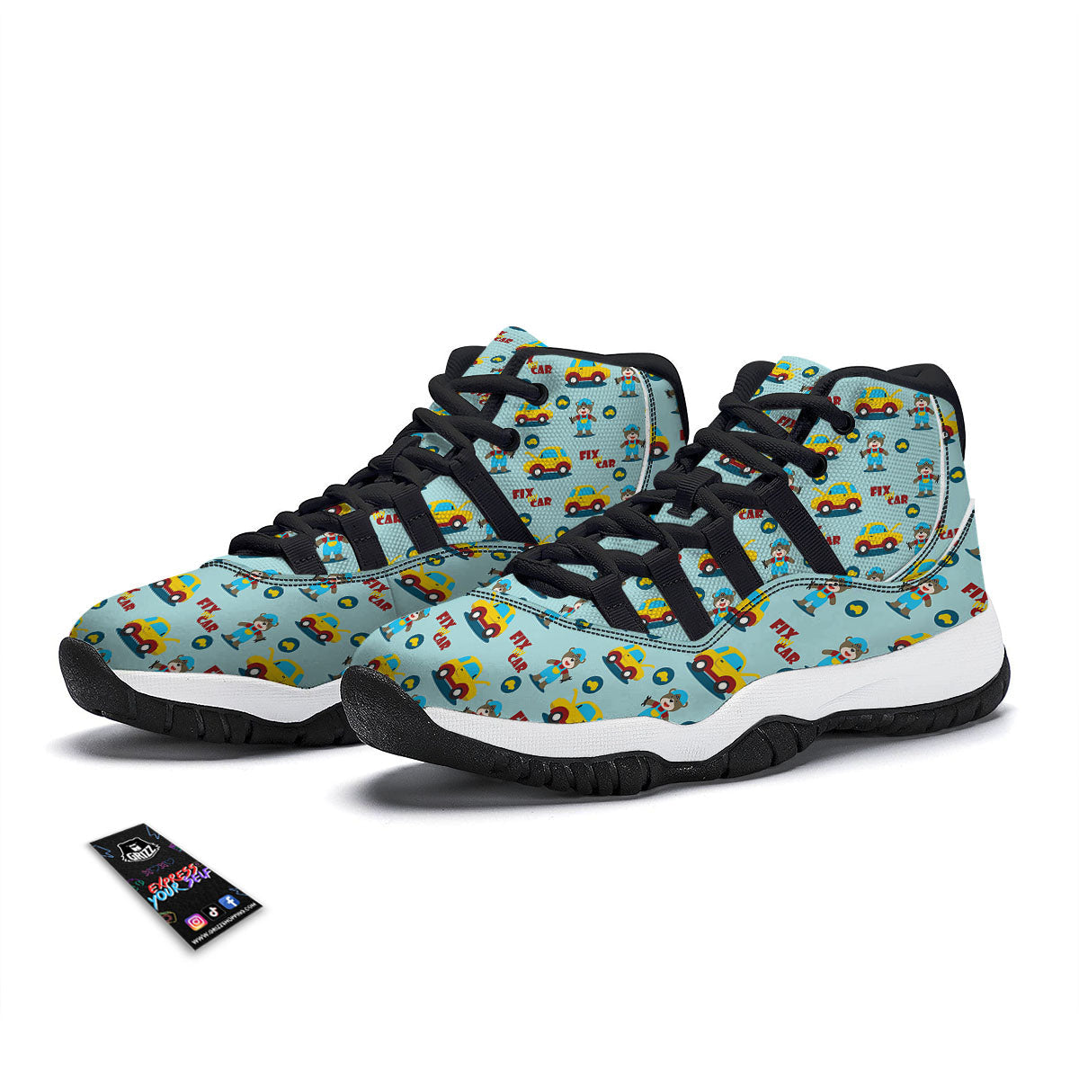 Mechanic Cartoon Print Pattern Black Bball Shoes-grizzshop