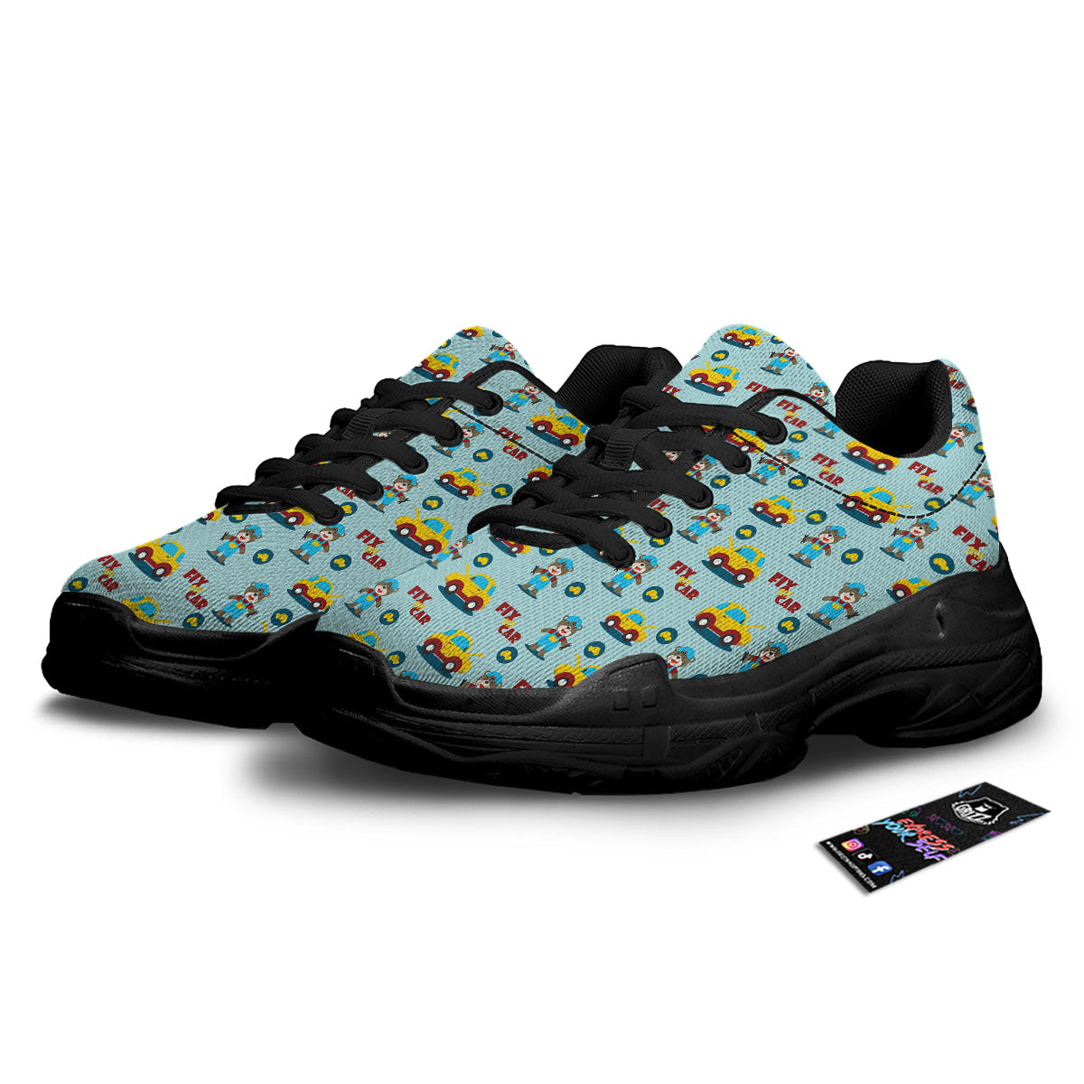 Mechanic Cartoon Print Pattern Black Chunky Shoes-grizzshop