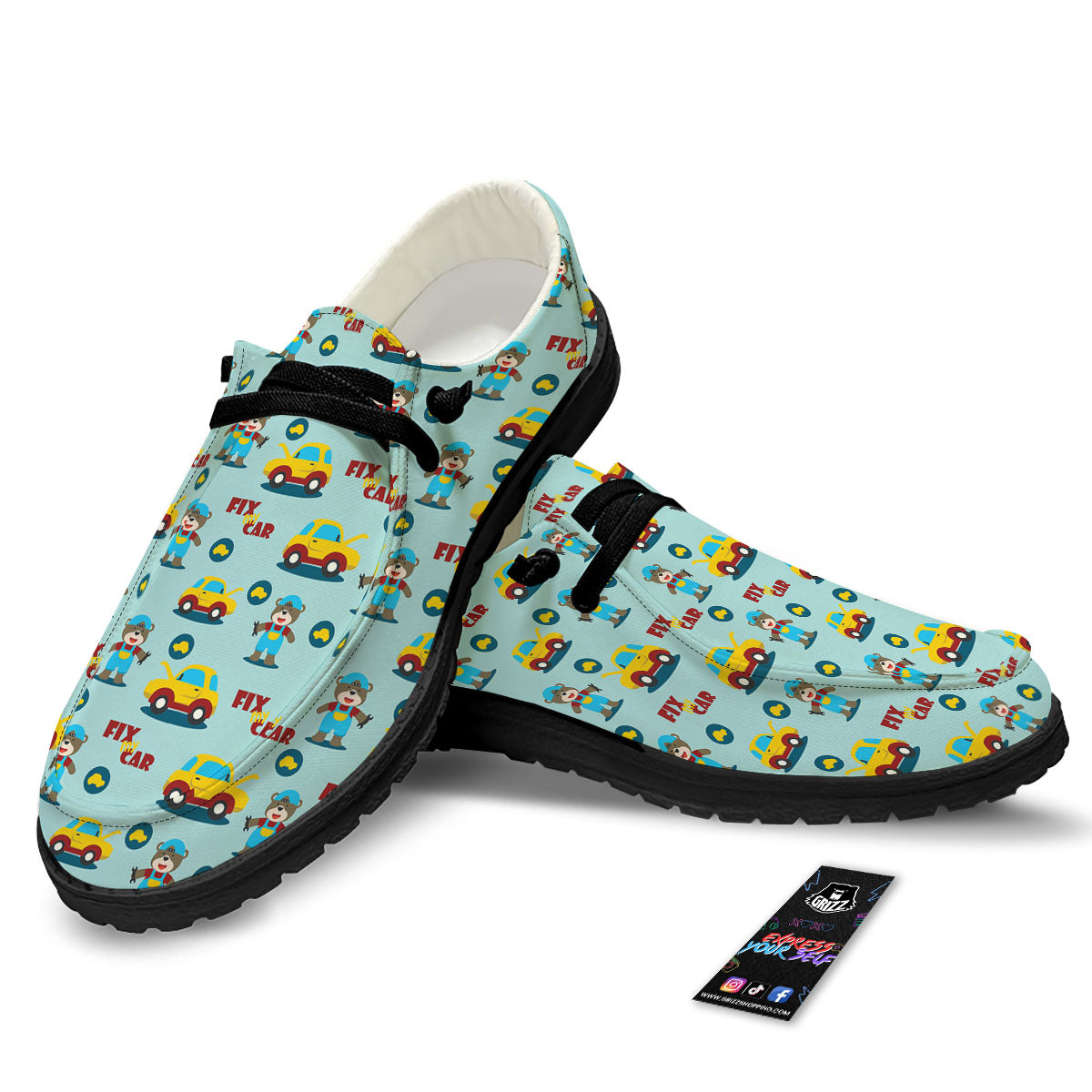 Mechanic Cartoon Print Pattern Black Loafers-grizzshop
