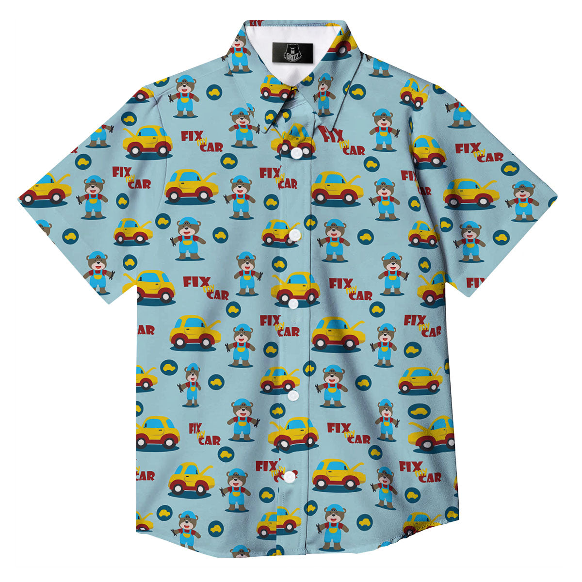Mechanic Cartoon Print Pattern Button Up Shirt-grizzshop