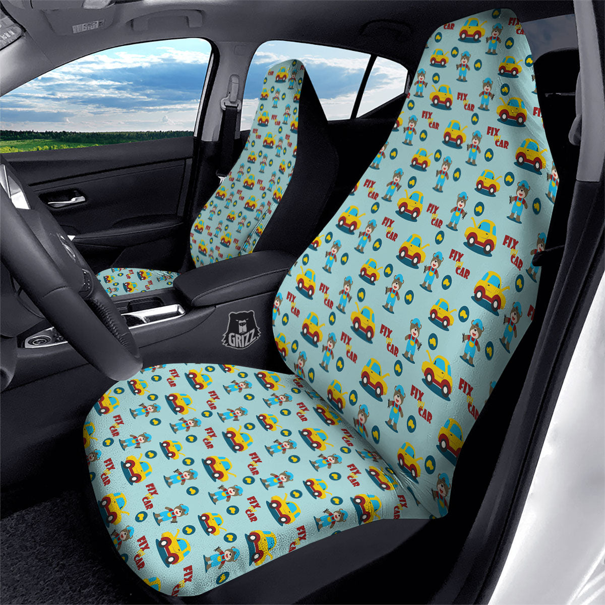 Mechanic Cartoon Print Pattern Car Seat Covers-grizzshop