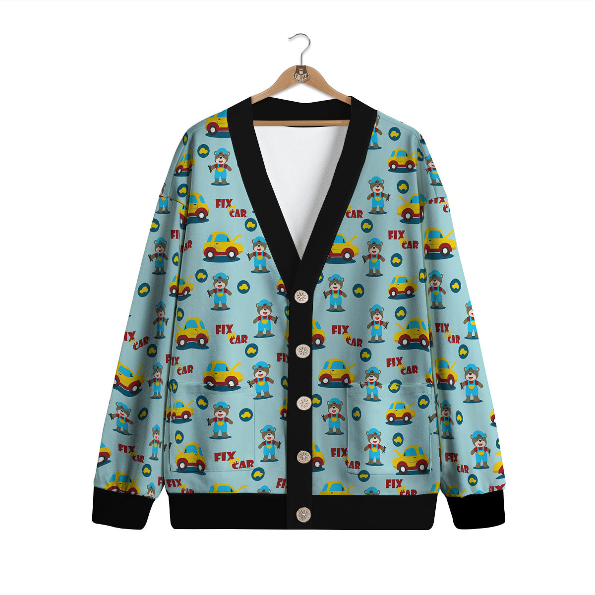 Mechanic Cartoon Print Pattern Cardigan-grizzshop
