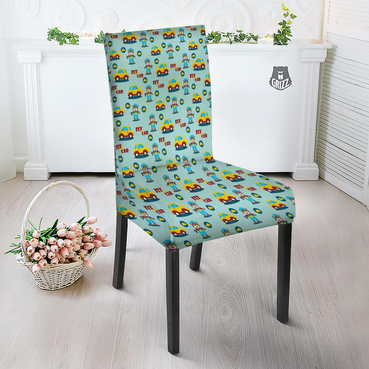 Mechanic Cartoon Print Pattern Dining Chair Slipcover-grizzshop