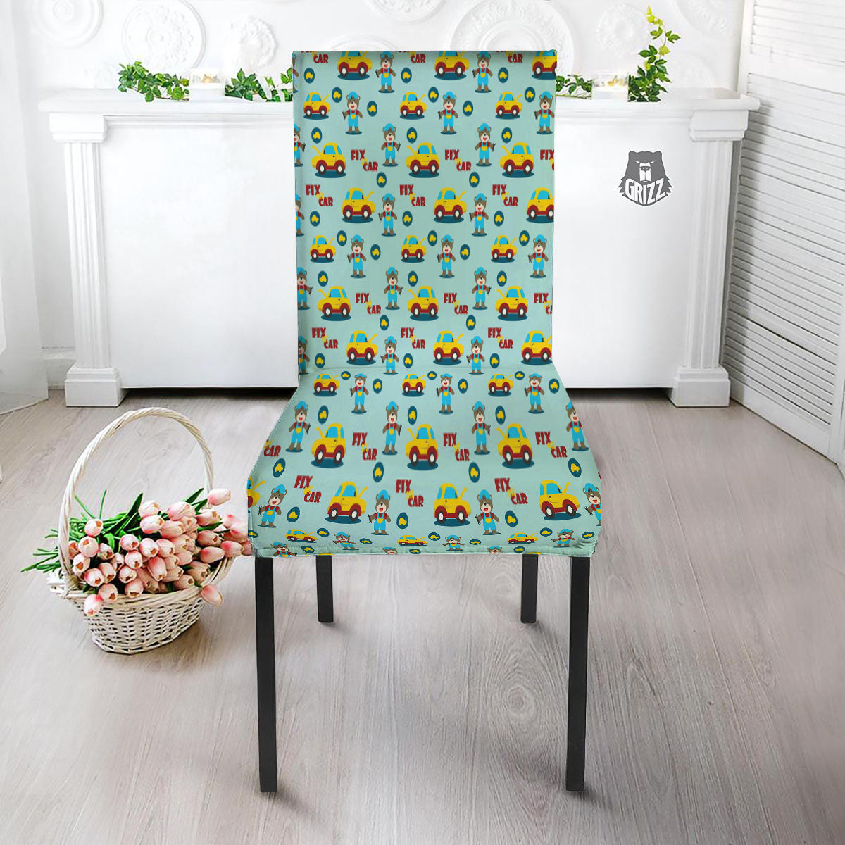 Mechanic Cartoon Print Pattern Dining Chair Slipcover-grizzshop