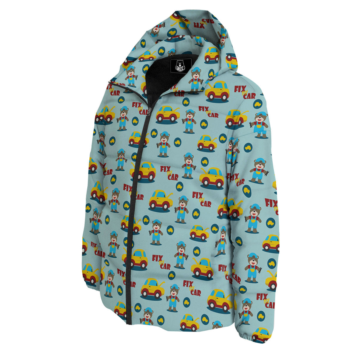 Mechanic Cartoon Print Pattern Down Jacket-grizzshop