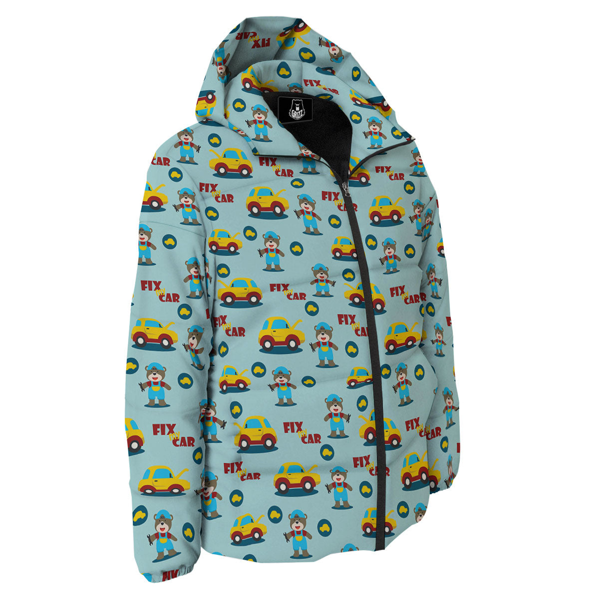 Mechanic Cartoon Print Pattern Down Jacket-grizzshop