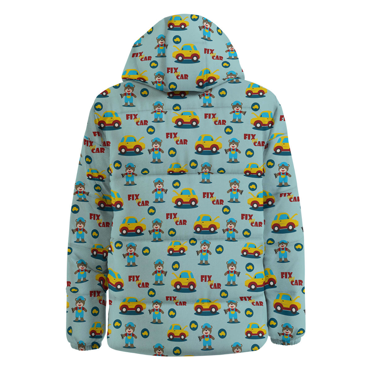Mechanic Cartoon Print Pattern Down Jacket-grizzshop