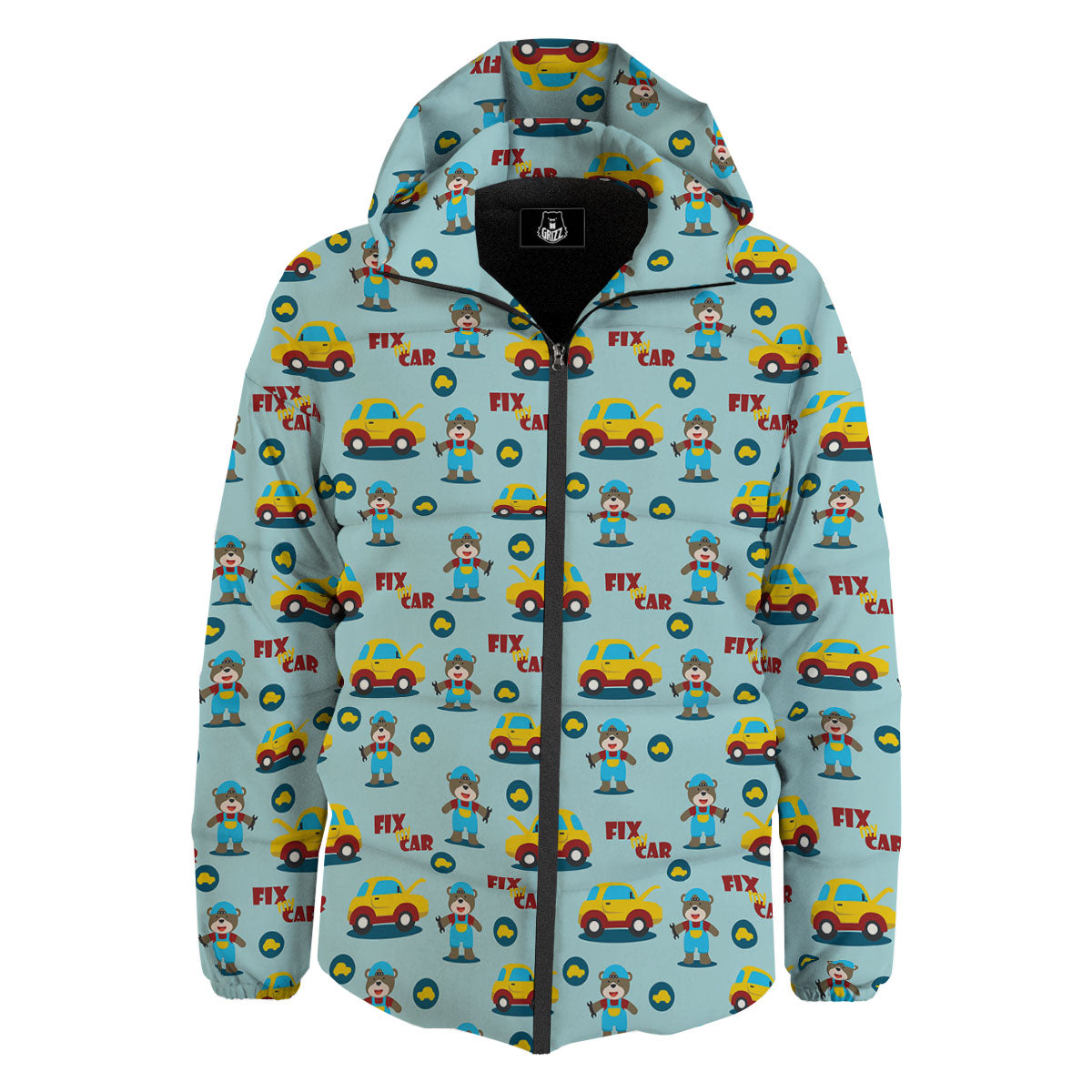 Mechanic Cartoon Print Pattern Down Jacket-grizzshop