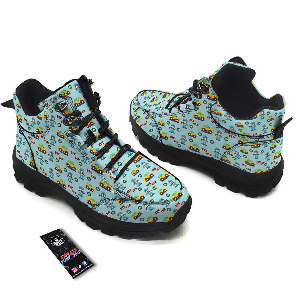 Mechanic Cartoon Print Pattern Hiking Shoes-grizzshop