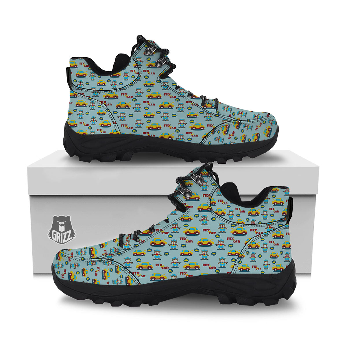 Mechanic Cartoon Print Pattern Hiking Shoes-grizzshop