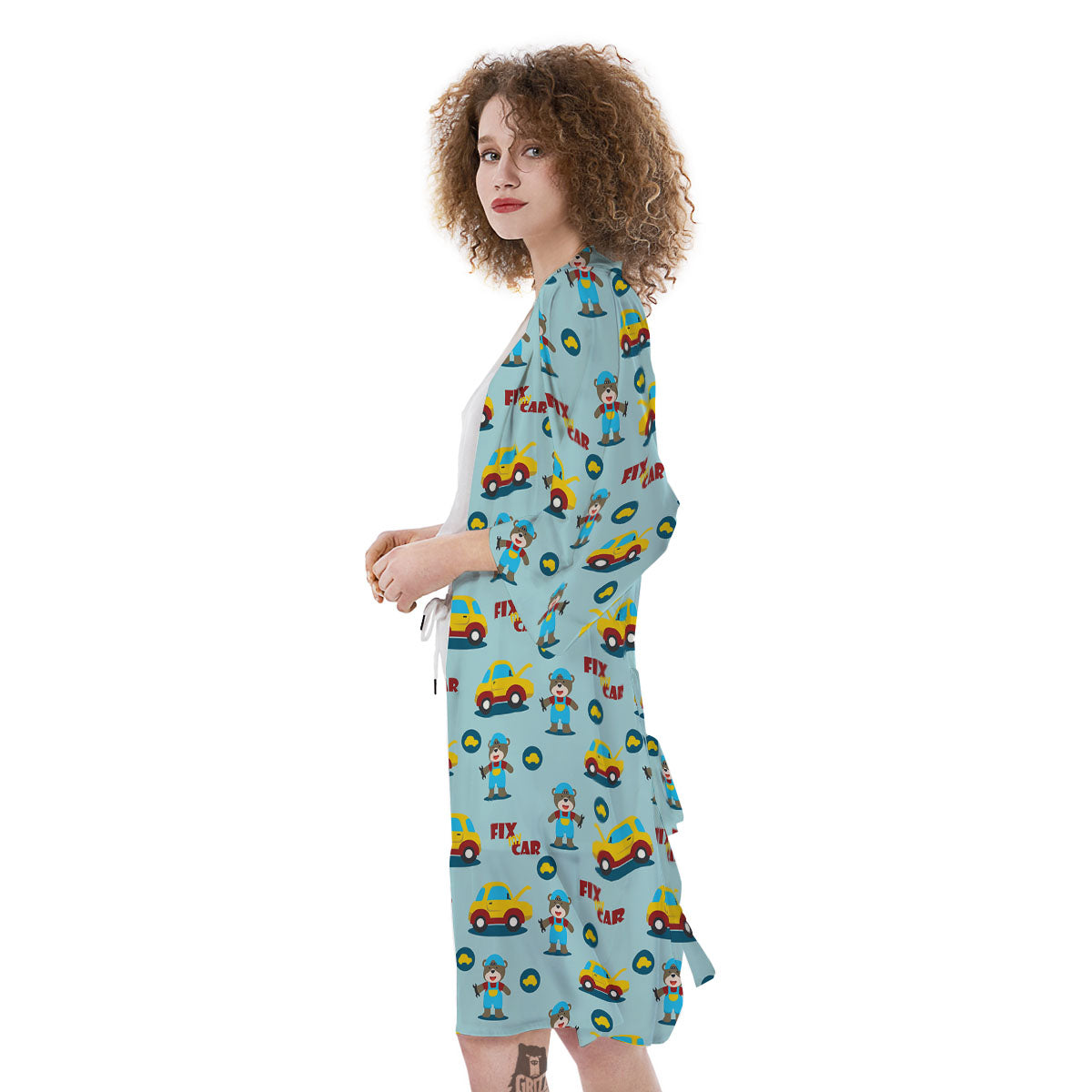 Mechanic Cartoon Print Pattern Kimono-grizzshop