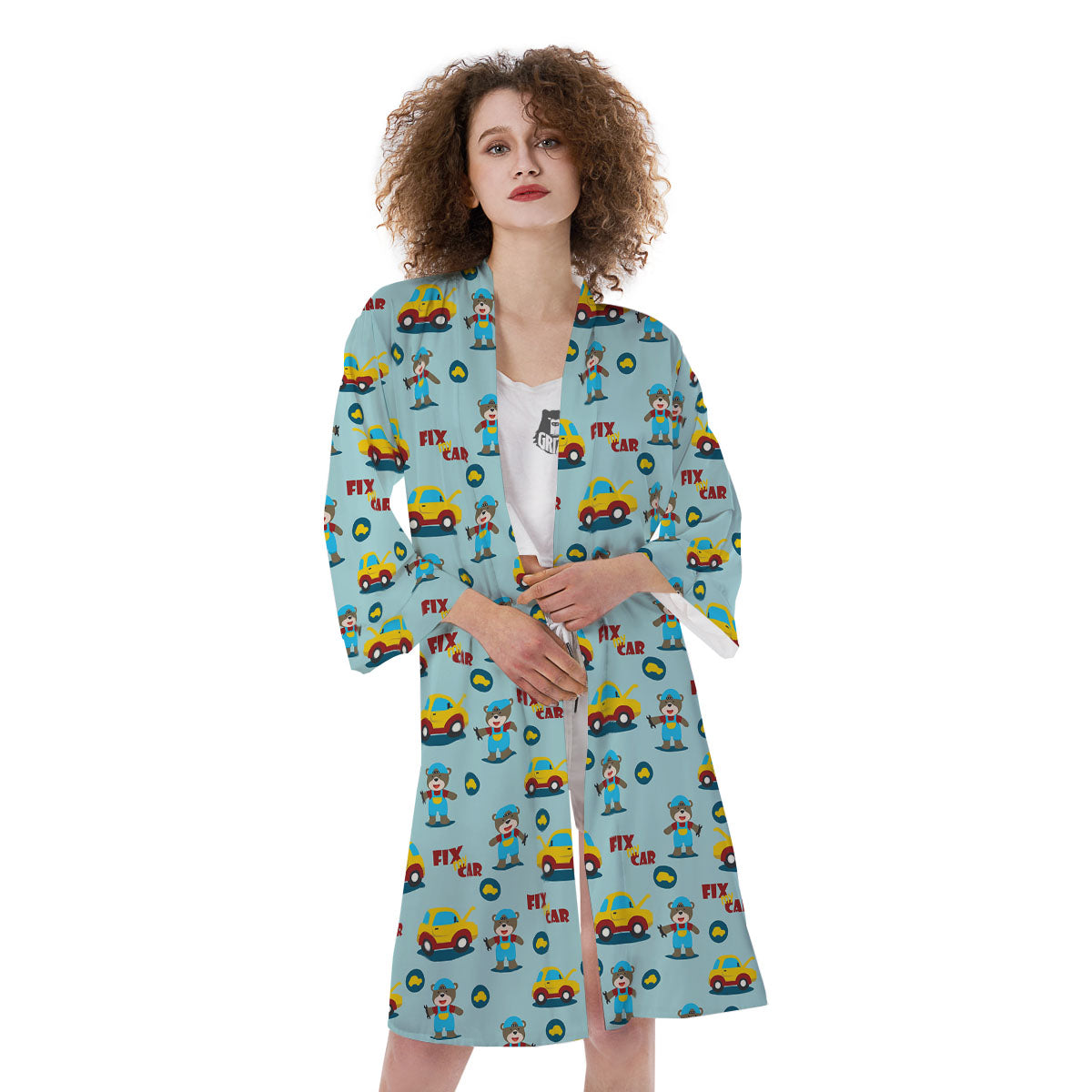 Mechanic Cartoon Print Pattern Kimono-grizzshop
