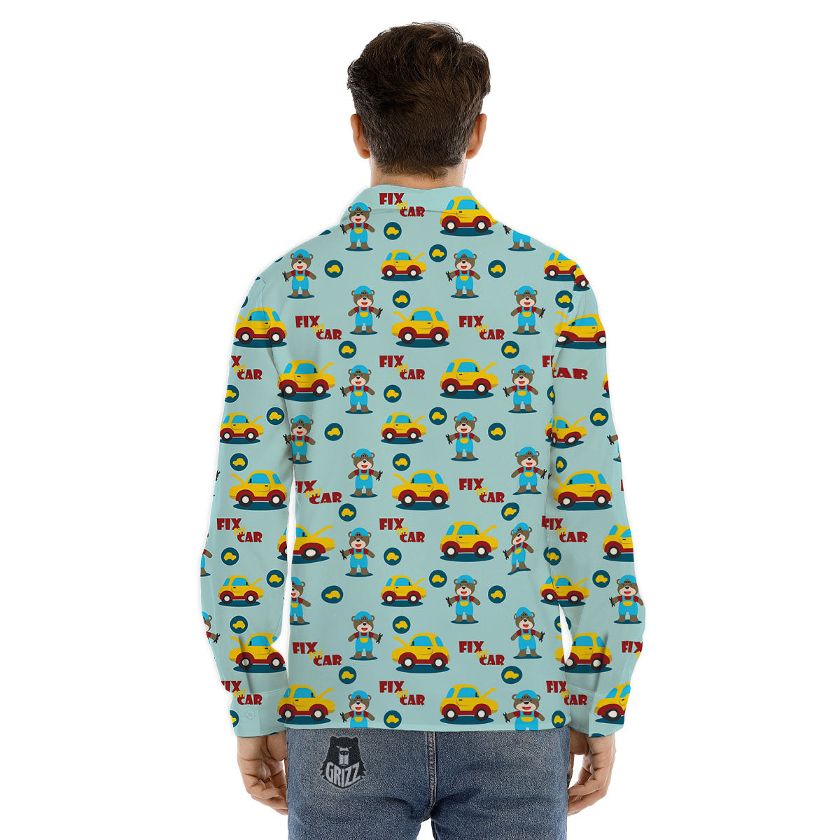Mechanic Cartoon Print Pattern Men's Dress Shirts-grizzshop