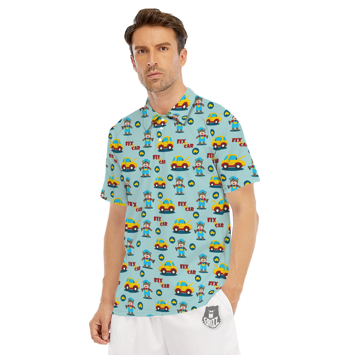 Mechanic Cartoon Print Pattern Men's Golf Shirts-grizzshop