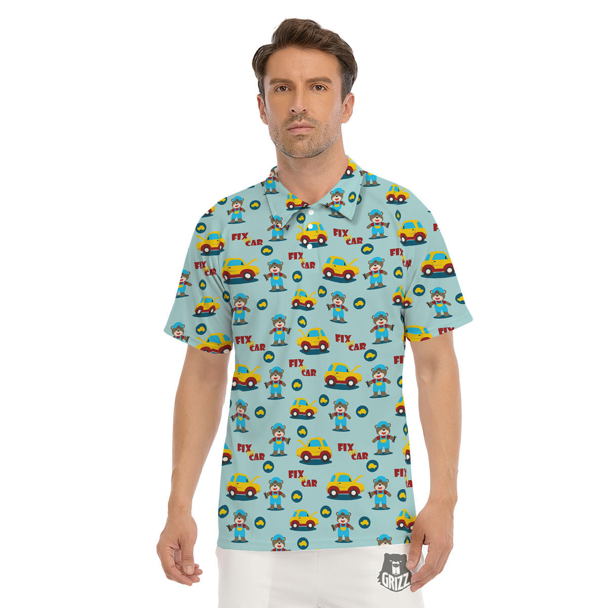 Mechanic Cartoon Print Pattern Men's Golf Shirts-grizzshop