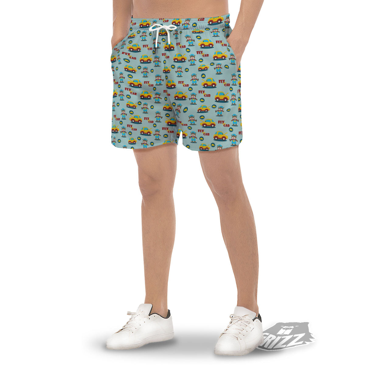 Mechanic Cartoon Print Pattern Men's Gym Shorts-grizzshop