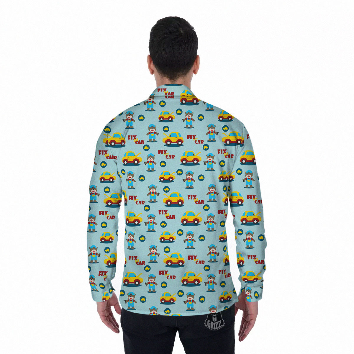 Mechanic Cartoon Print Pattern Men's Long Sleeve Shirts-grizzshop