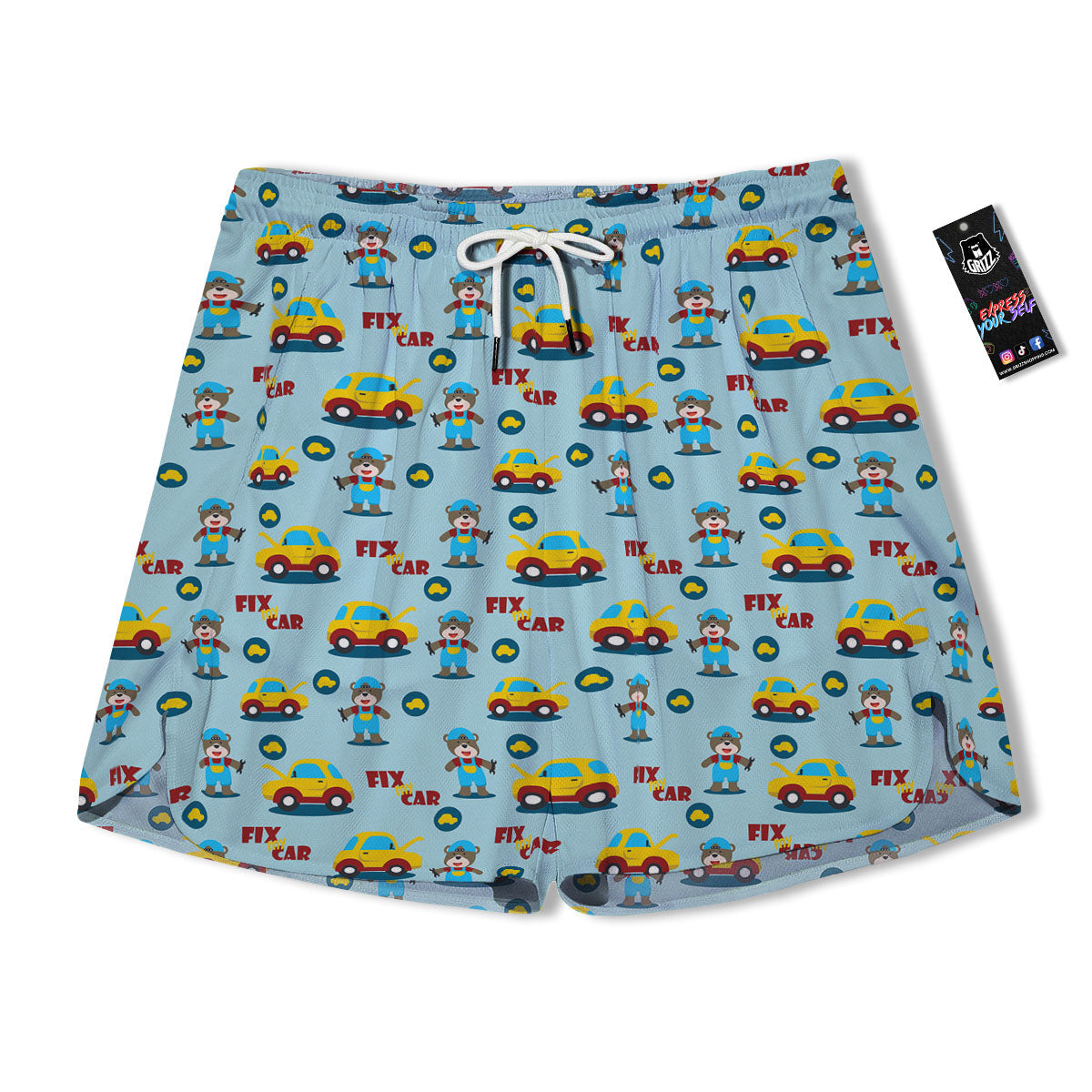 Mechanic Cartoon Print Pattern Men's Running Shorts-grizzshop