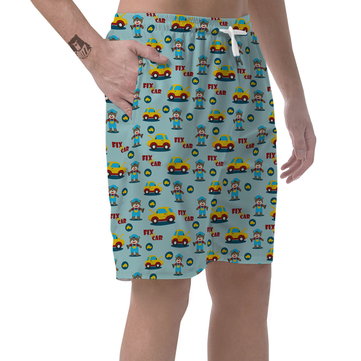 Mechanic Cartoon Print Pattern Men's Shorts-grizzshop