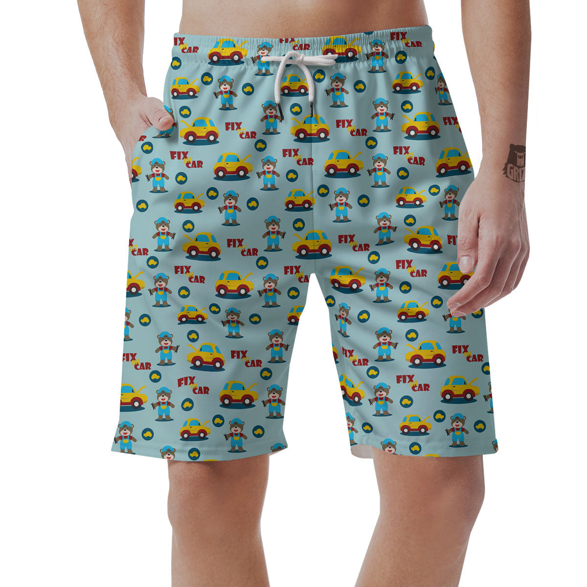 Mechanic Cartoon Print Pattern Men's Shorts-grizzshop